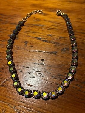 J. Crew Iridescent Crystal Tennis Necklace - Yellow and Purple Accents